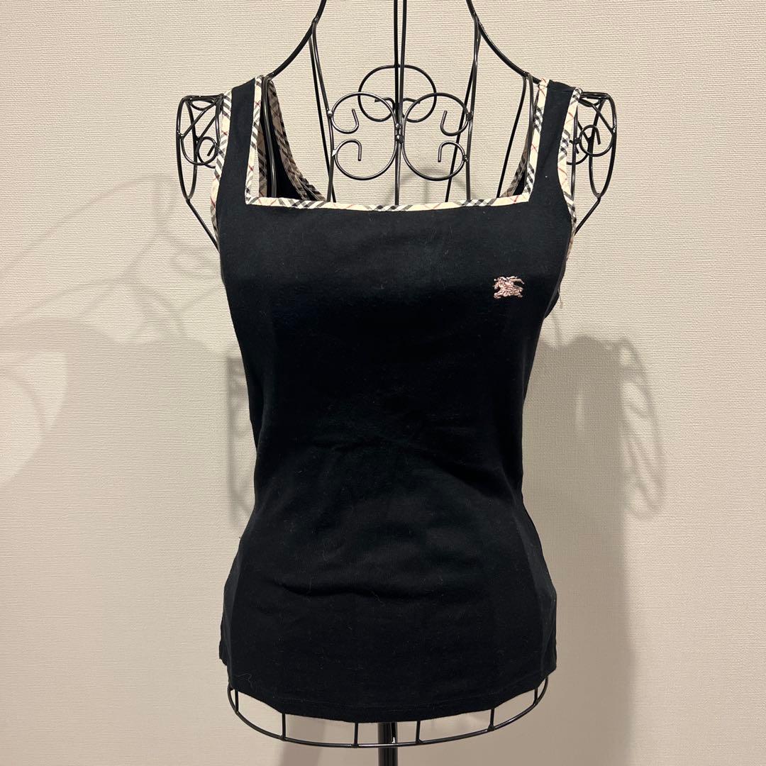 バーバリーブルーレーベル バックリボンキャミ ノバチェック ブラック 38