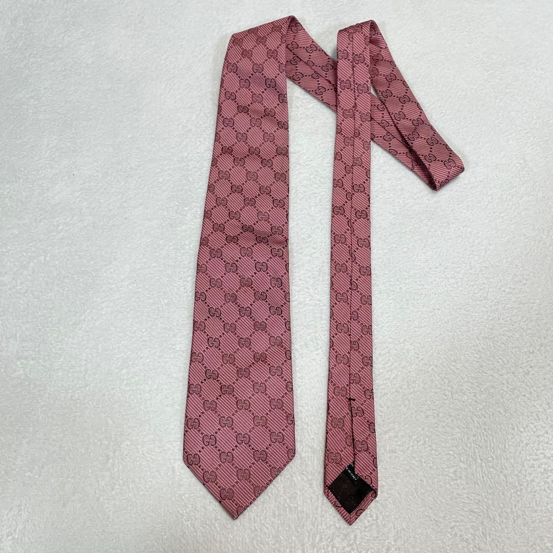 美品 グッチ ネクタイ GG柄 モノグラム ボルドー 高級シルク イタリア製
