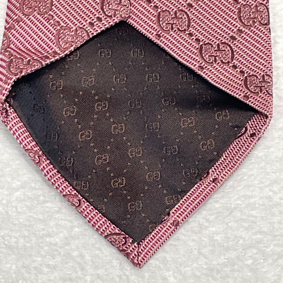 美品 グッチ ネクタイ GG柄 モノグラム ボルドー 高級シルク イタリア製