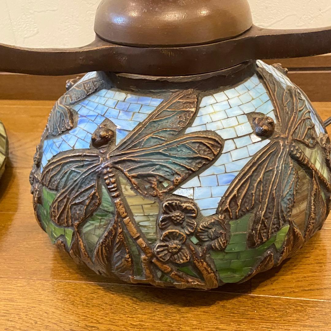 アンティーク　ステンドグラス　卓上ランプ　トンボ　とんぼ　ティファニータイプ