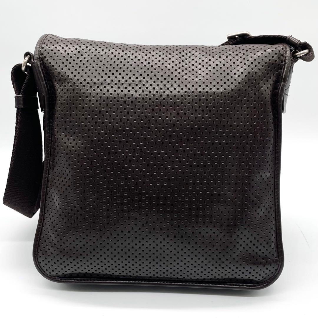 【美品】BALLY メッセンジャーバッグ パンチング レザー ブラウン トレスポ