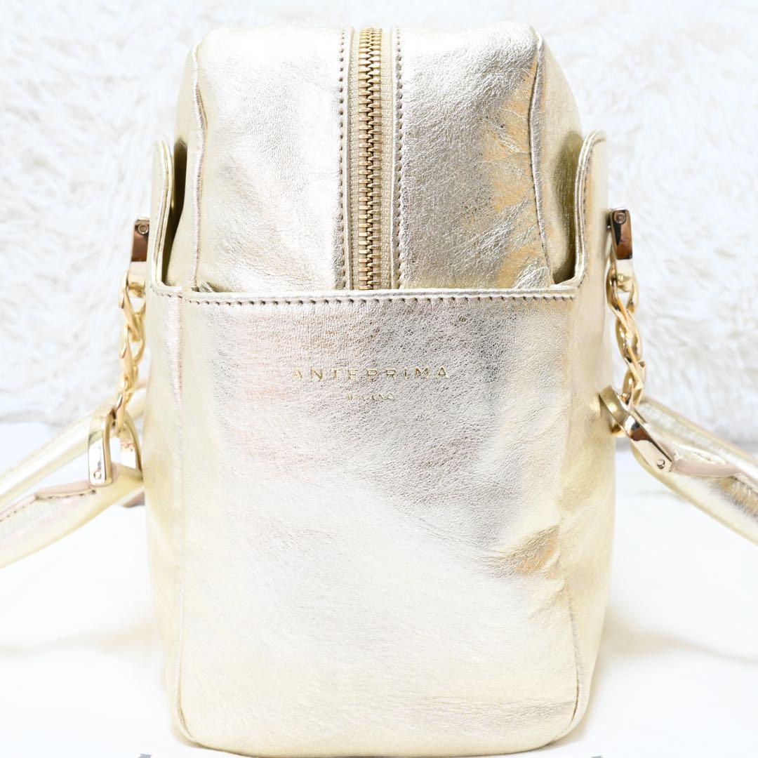 未使用 タグ付き AntePrima ミニボストンバッグ 特殊加工 ゴールド