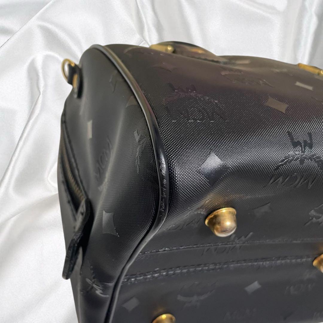 【MCM】美品エムシーエム 2way ミニボストン モノグラム ブラック