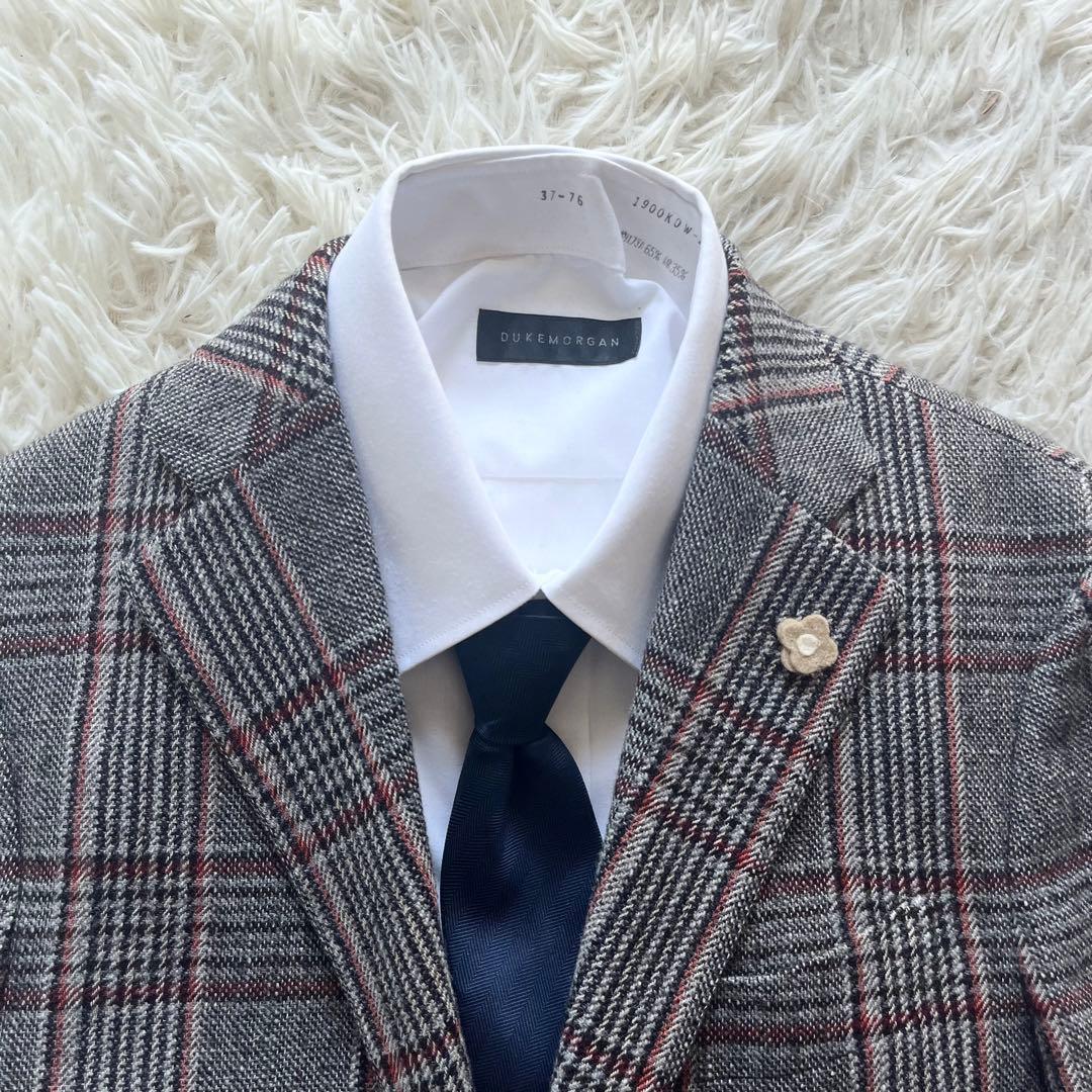 <美品>LARDINI グレー チェック ウール ジャケットサイズ42