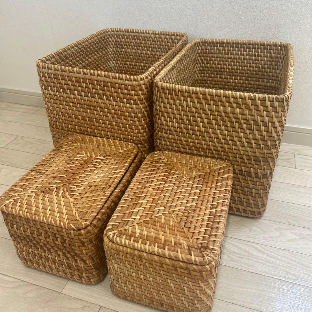 無印　重なる　ラタンバスケット