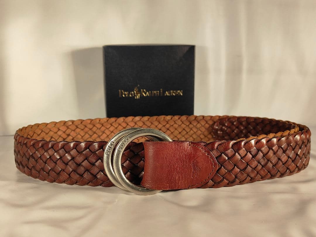 【ヴィンテージ】PRL ポロラルフローレン　高級ダブルリング編み込みドレスベルト