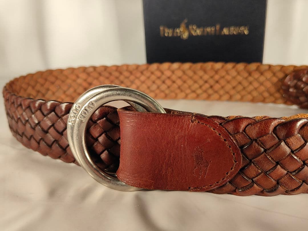 【ヴィンテージ】PRL ポロラルフローレン　高級ダブルリング編み込みドレスベルト