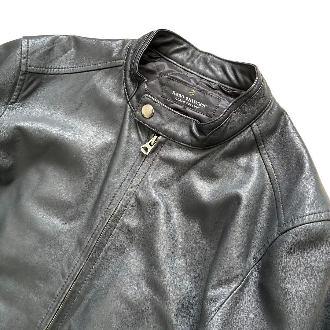 【最高級】ナノユニバース 羊革 シングル ジャケット ライダース キルティング