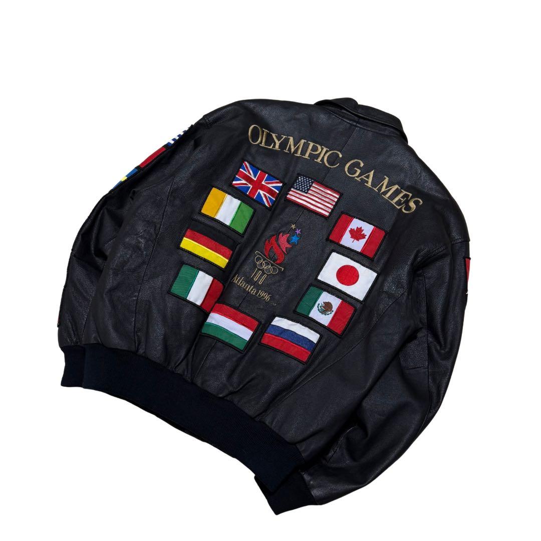 稀少90s American Toons レザーブルゾン M 黒ワッペン A-2