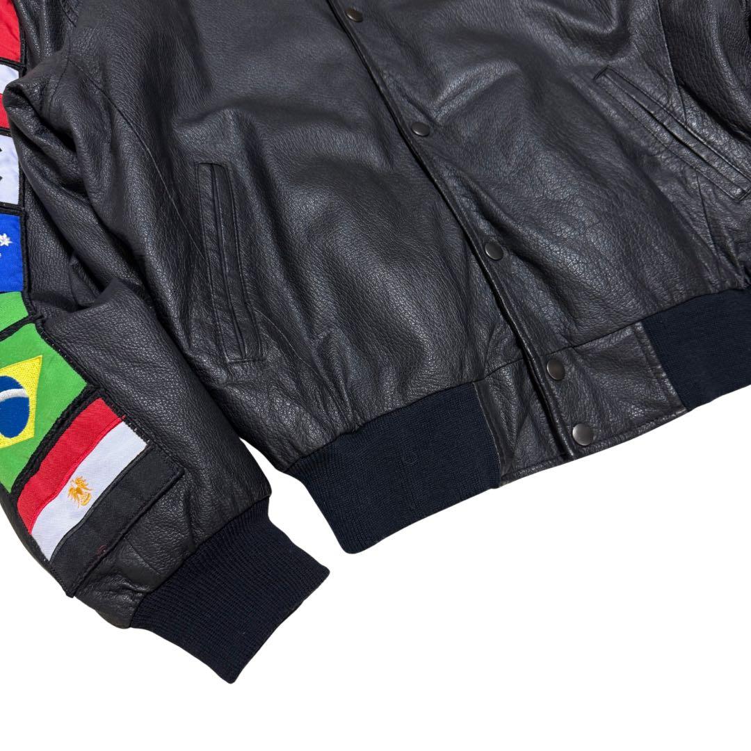 稀少90s American Toons レザーブルゾン M 黒ワッペン A-2