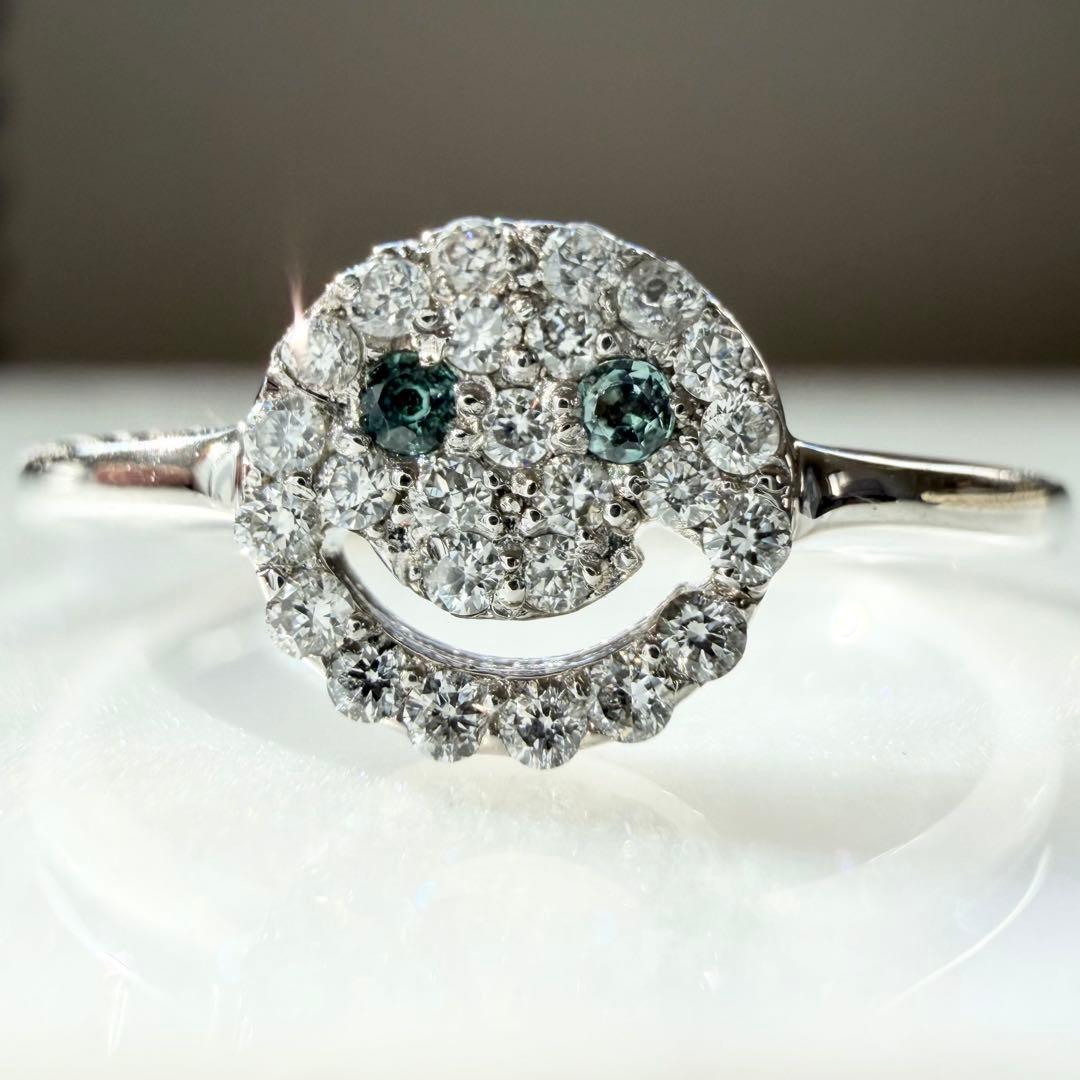 Pt900 アレキサンドライト ダイヤモンド 計0.16ct スマイルリング