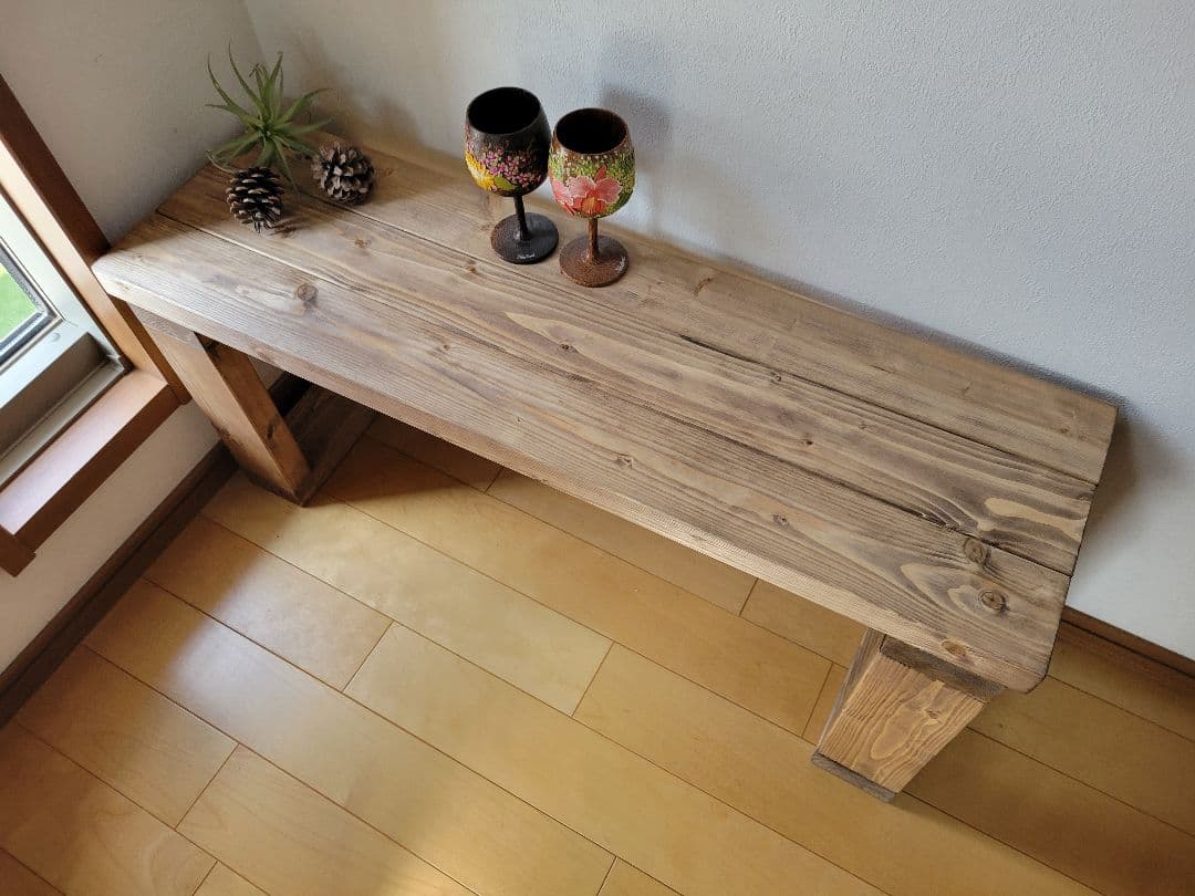 90×27 アンティーク風ベンチ　ウォールナットワックス　椅子