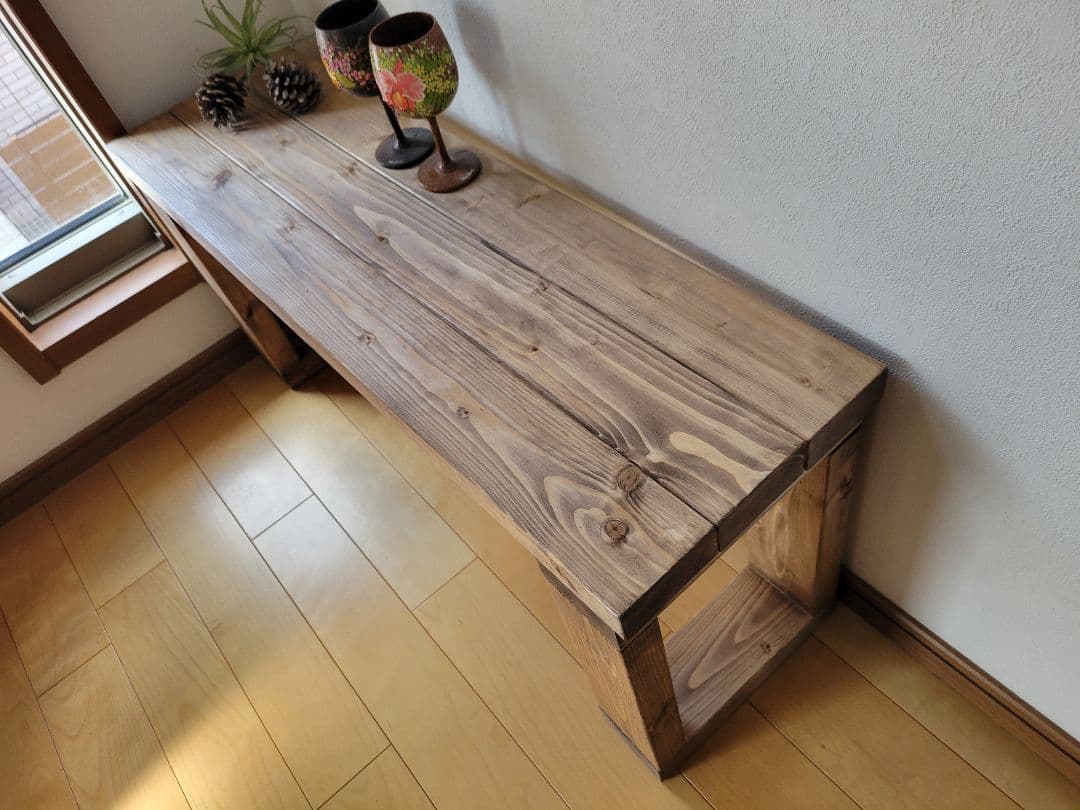 90×27 アンティーク風ベンチ　ウォールナットワックス　椅子