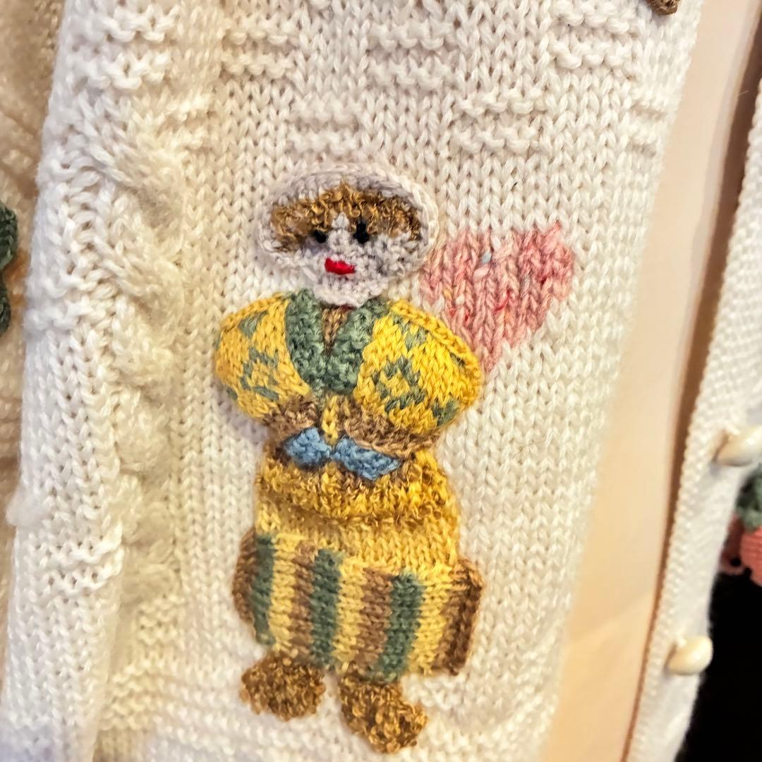 ヴィンテージ ポンポンニット カーディガン 刺繍 80年代