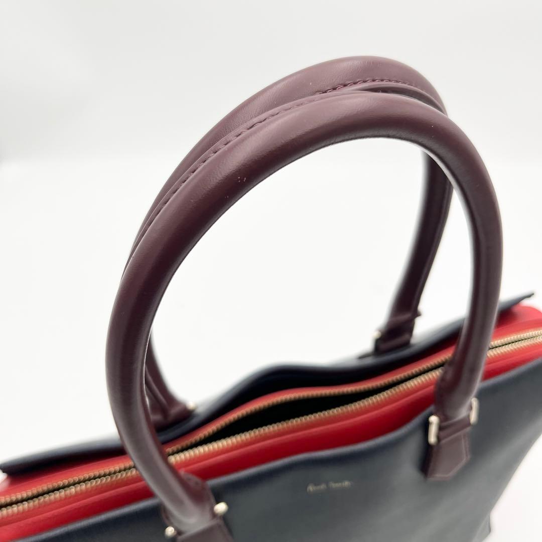 極美ポールスミス A4◎ カラーブロック トートバッグ レザー ネイビー レッド