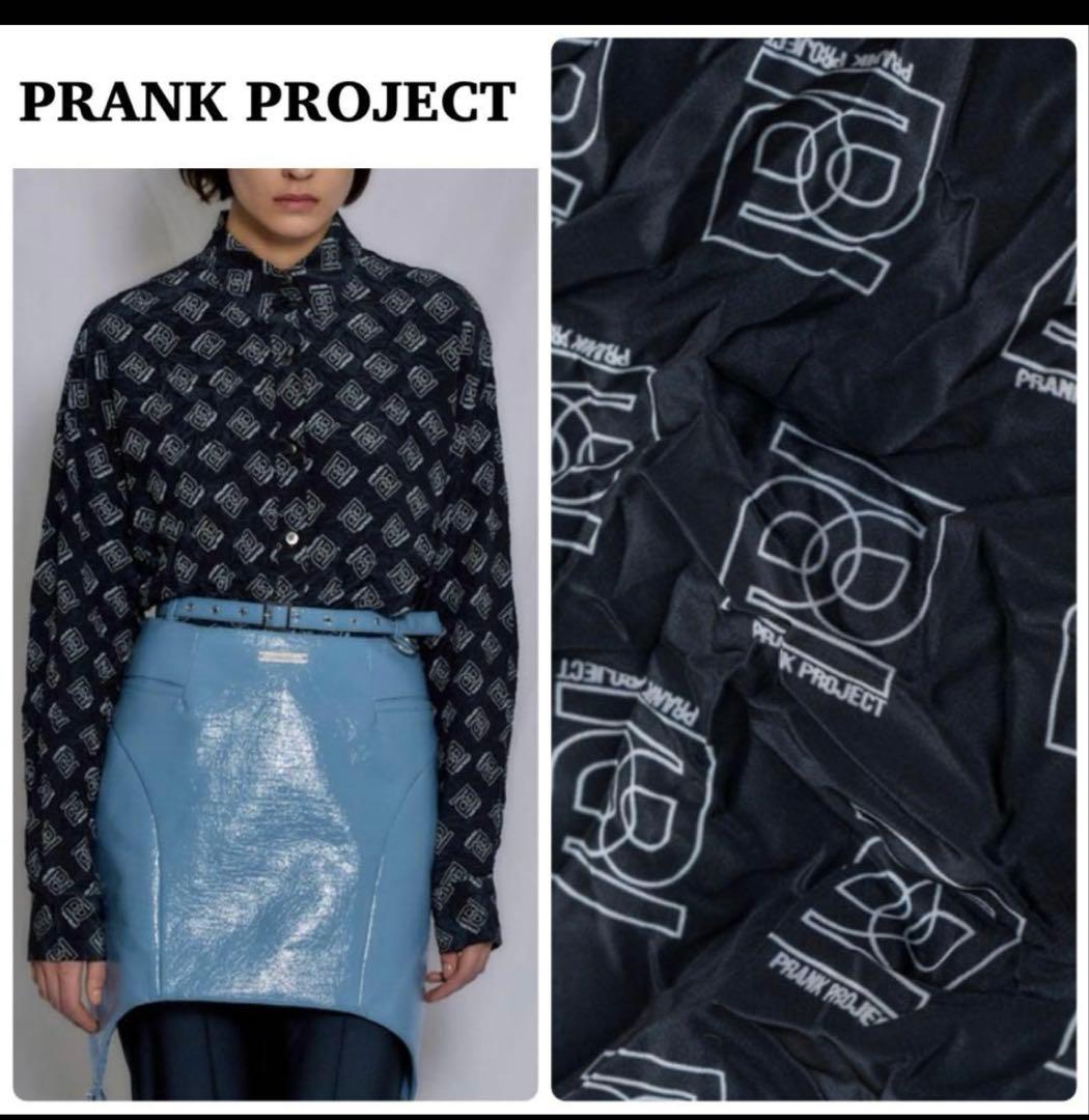 プランクプロジェクト　モノグラムプリントシャツ　ブラック シワ加工