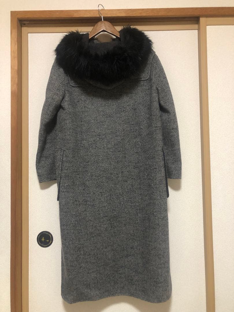 【美品】グレースコンチネンタルヘリンボーン フェイクファーロングダッフルコート