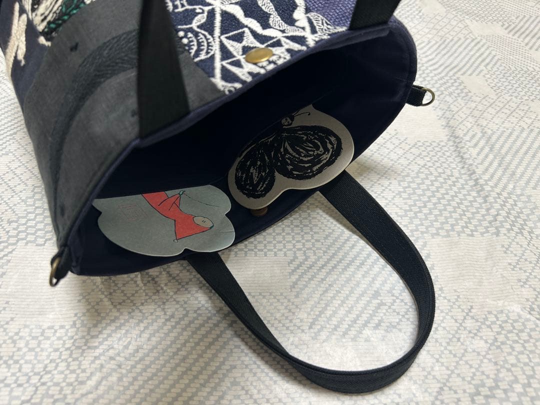 ハンドメイド ミナペルホネン パッチのバケツトート