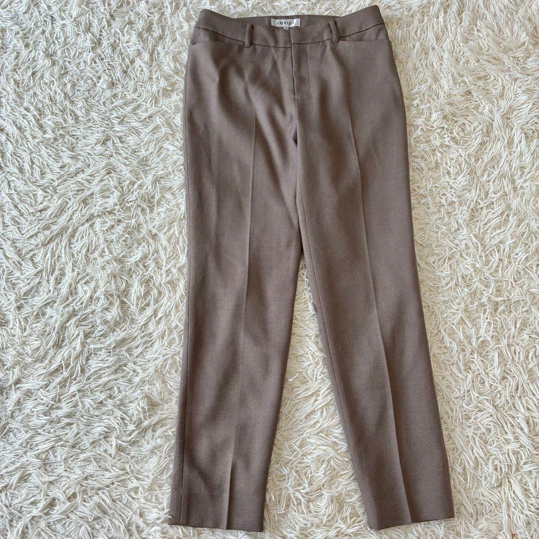 INDIVI 洗える ストレッチ ジャケット テーパードパンツ セット ブラウン