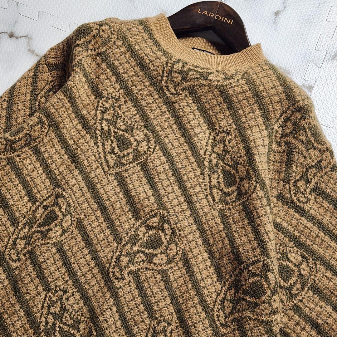 超希少✨XL相当 ジョルジオアルマーニ ニット 総柄 総キャメル ジャガード