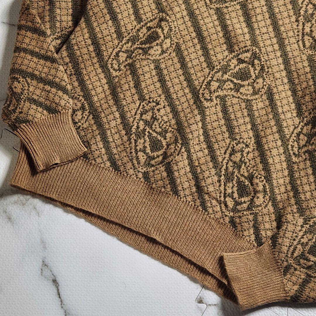超希少✨XL相当 ジョルジオアルマーニ ニット 総柄 総キャメル ジャガード