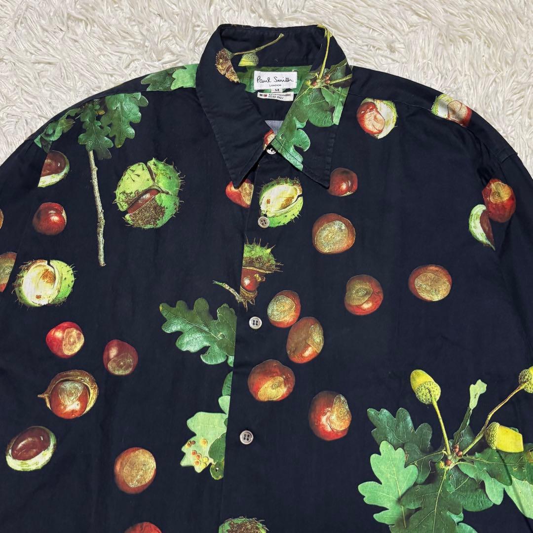 Paul Smith LONDON 長袖シャツ どんぐり 総柄 ネイビー M