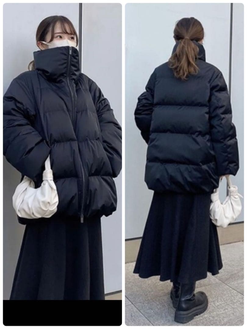 ユニクロ+J ダウンボリュームジャケット オーバーサイズ 黒 L 肉厚 防寒