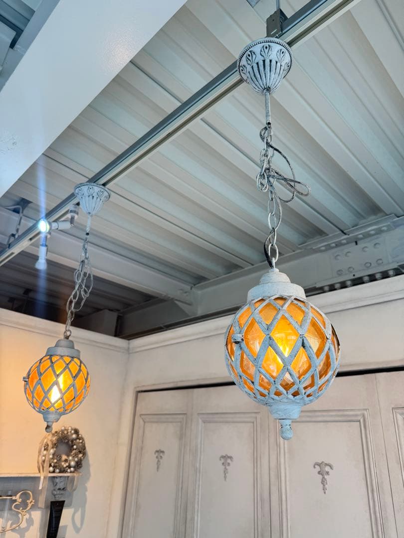 【送料無料】フレンチシャビー/アンティーク　ペンダントライト2個セット