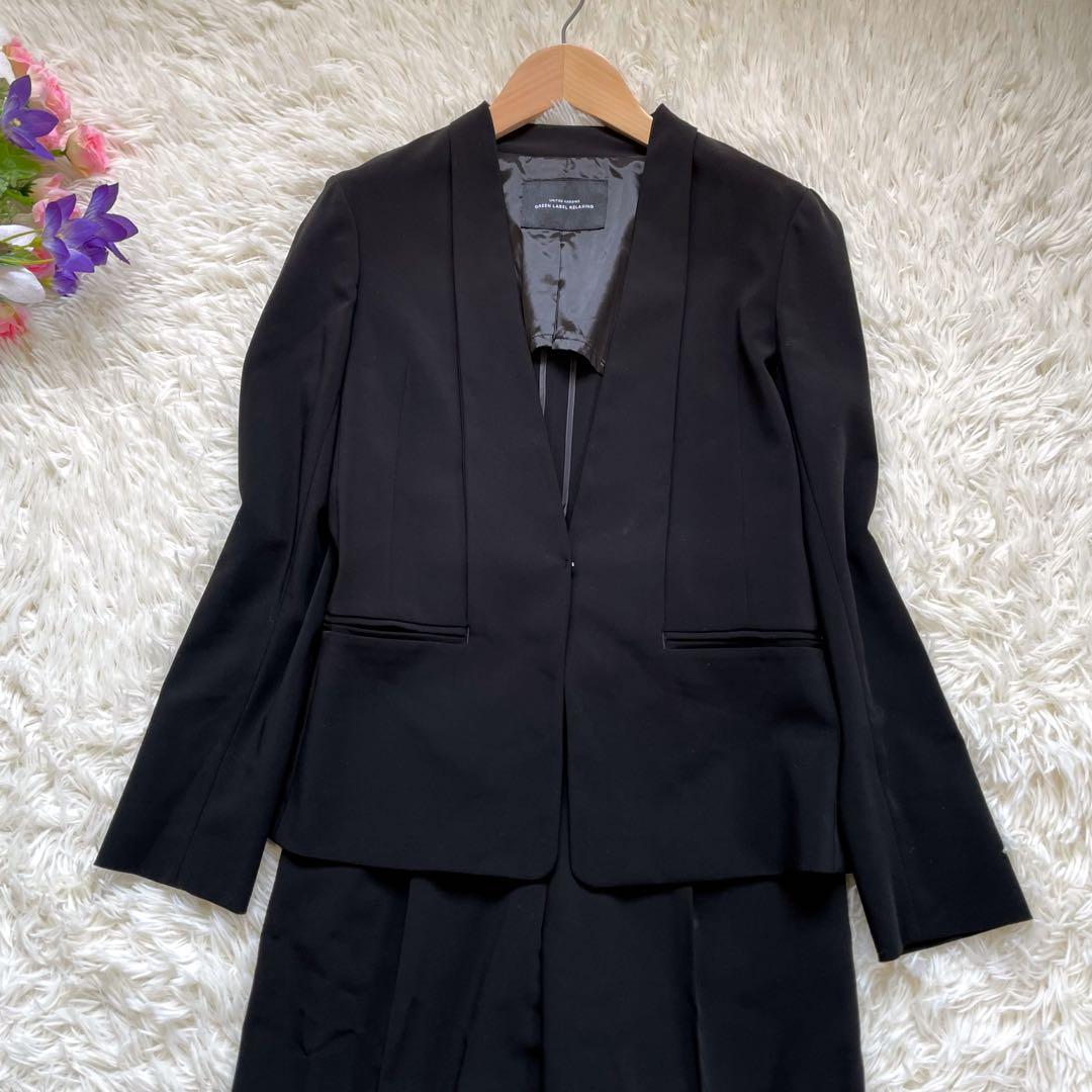 グリーンレーベルリラクシング手洗い可能ショールラペル パンツスーツブラック