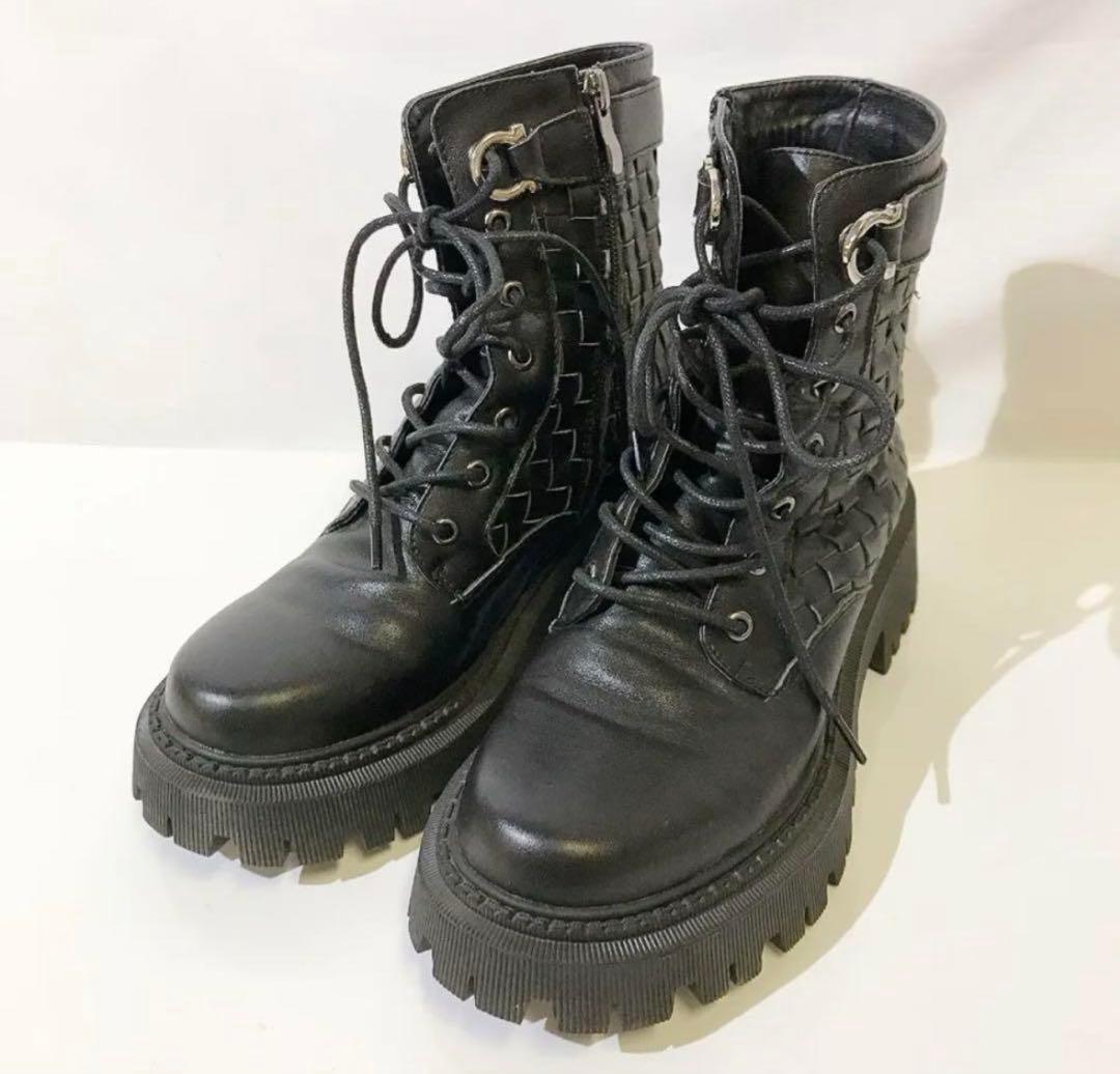 最終価格 BOTTEGA VENETA レザーブーツ ショートブーツ 厚底