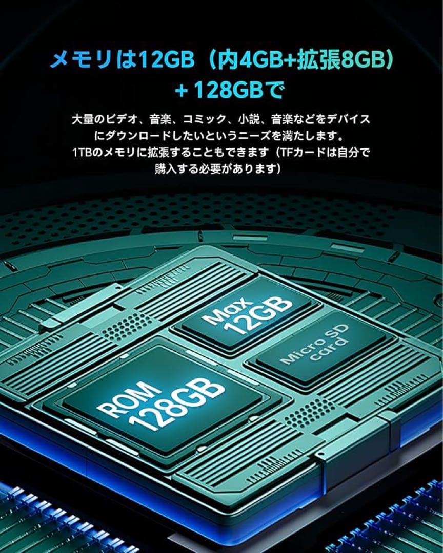 タブレット 12インチ Android 15 2K 8000mAh大容量 5G