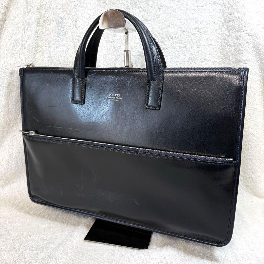 ✨PORTER✨クラーク ビジネスバッグ レザー ロゴ ネイビー