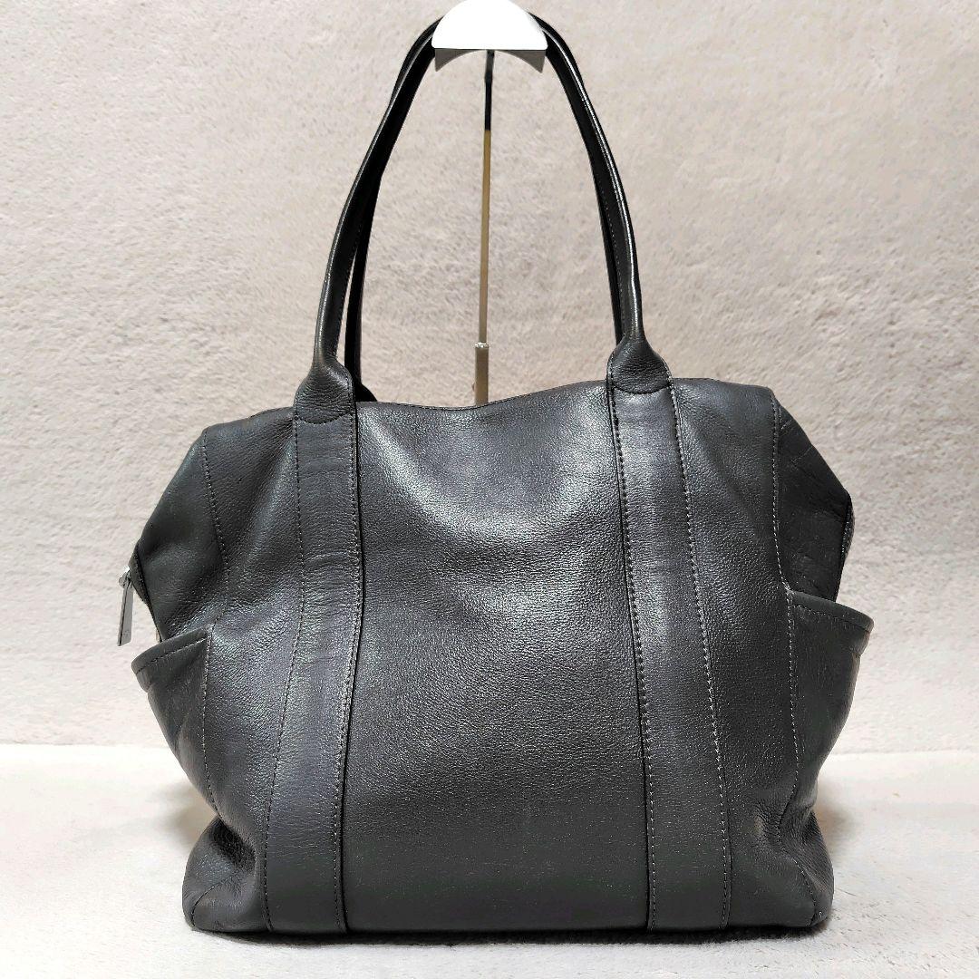 アニアリ　トートバッグ　ダークグレー　本革　肩がけ　A4可　大容量