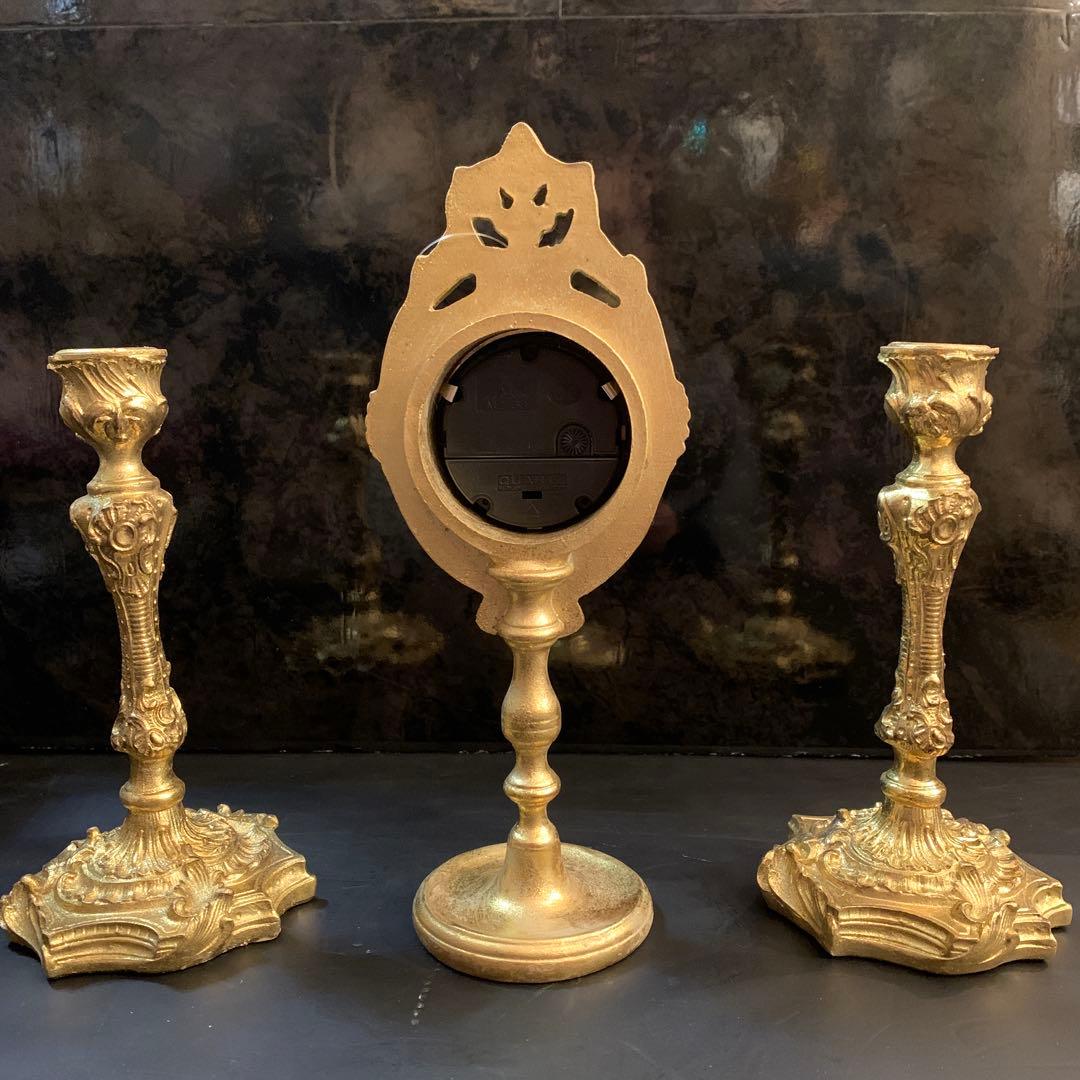 ☆未使用品☆置き時計＋キャンドルホルダー2本　セット　アンティーク