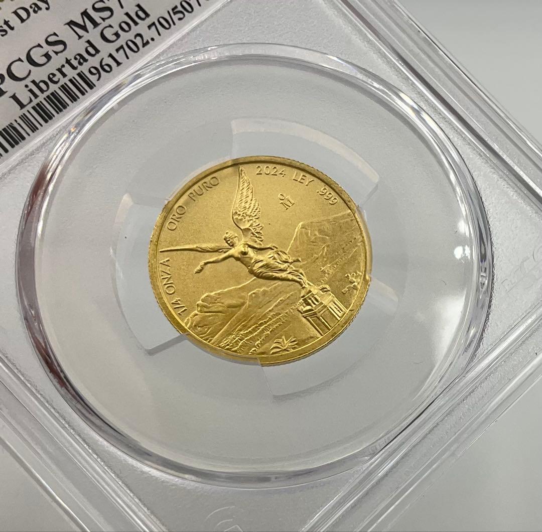 【カツ】 2024 メキシコ リベルタード 1/4oz 金貨 MS70