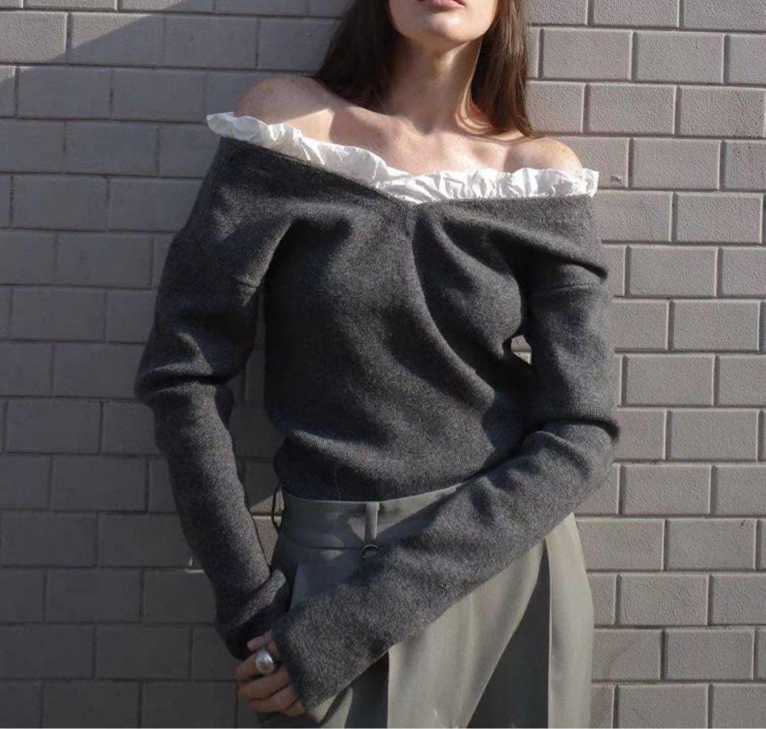 トップス 2WAY FRILL V NECK KNIT TOPS CLANE