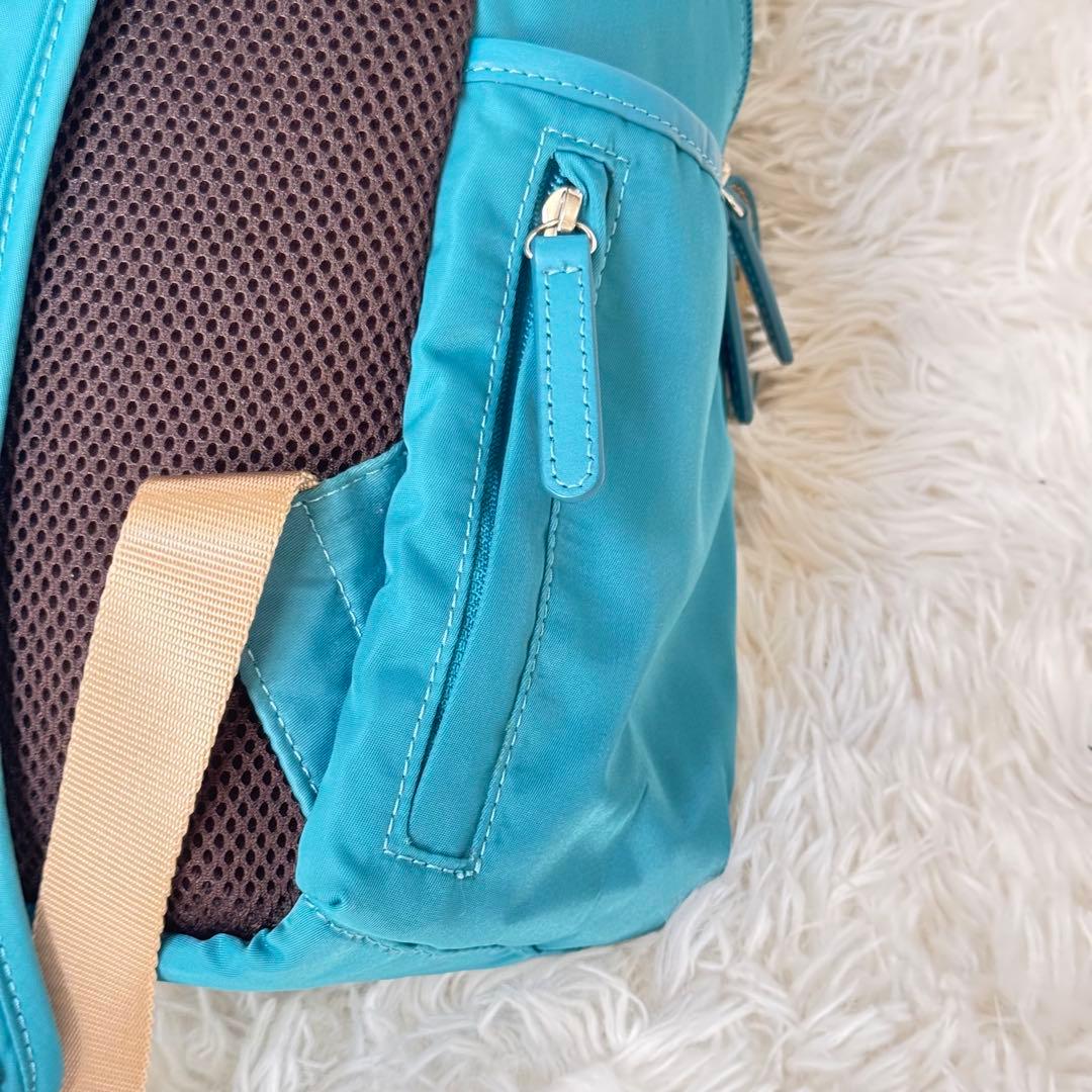 希少　美品　キタムラ　マニマニ　リュック　コラボ　ナイロン　レザー　ターコイズ