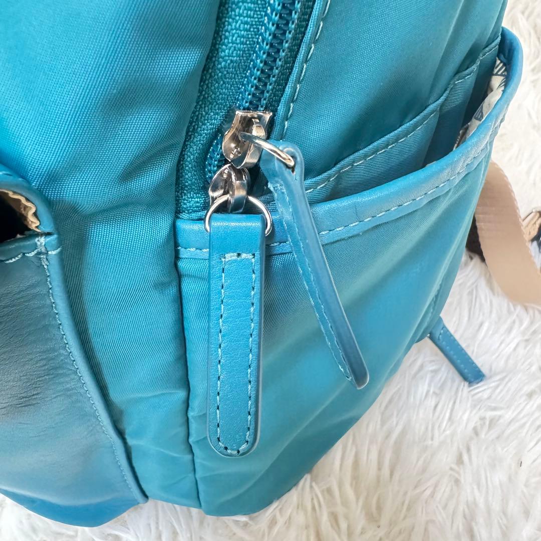 希少　美品　キタムラ　マニマニ　リュック　コラボ　ナイロン　レザー　ターコイズ