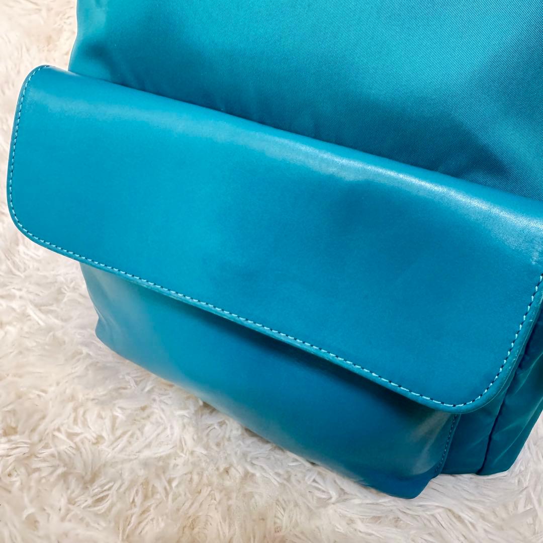 希少　美品　キタムラ　マニマニ　リュック　コラボ　ナイロン　レザー　ターコイズ