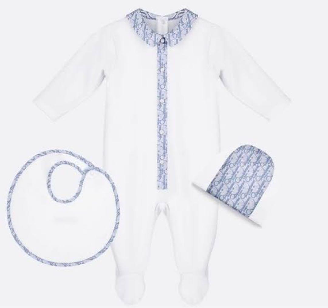 BabyDior 3M オブリーク ロンパース ブルー 3点セット 帽子 スタイ