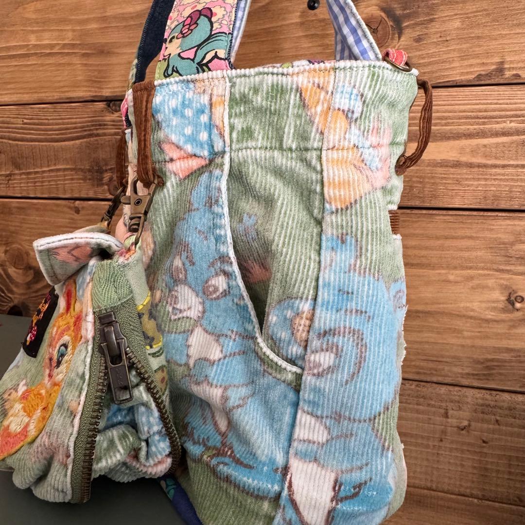 ハンドメイド デニムリメイク バッグ レトロアニマル ポーチ付き 2way 51