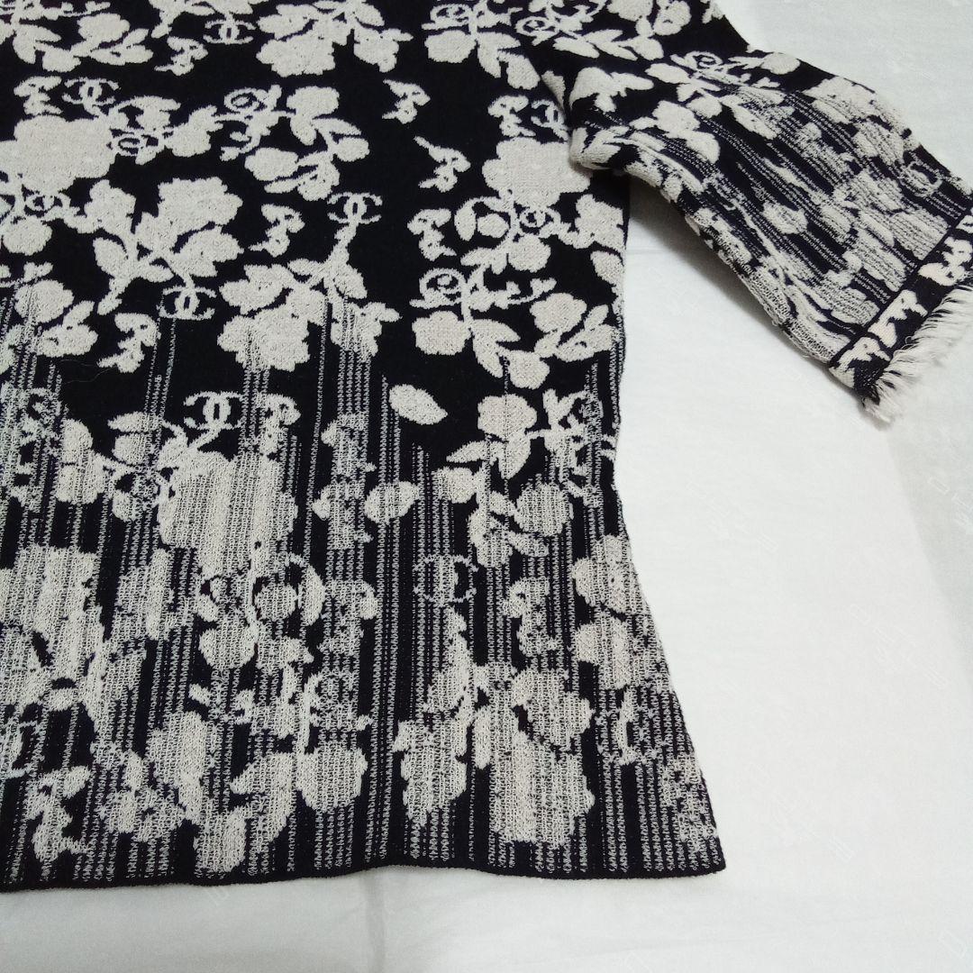 CHANEL フラワープリント 五分袖ニット