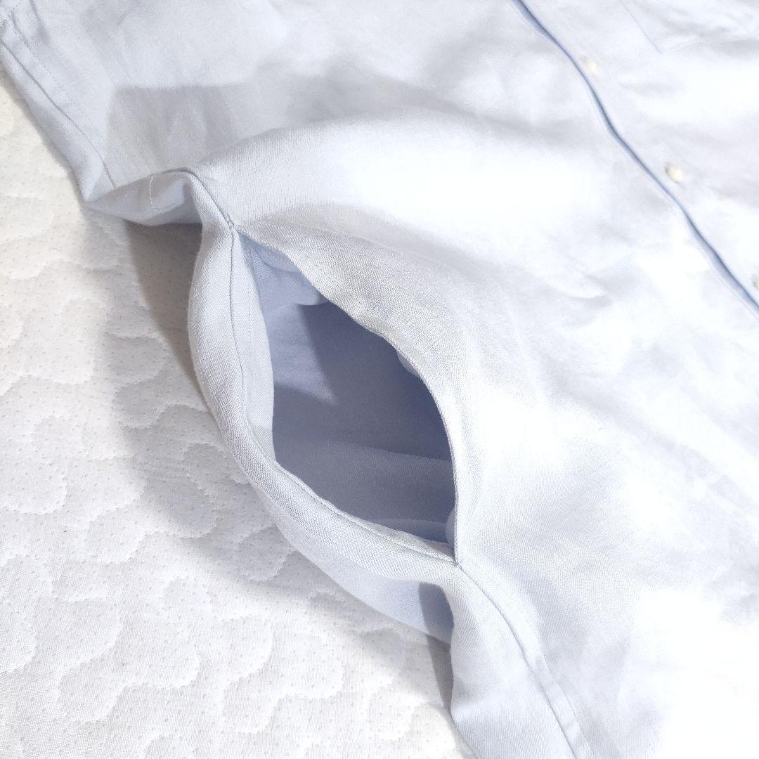 美品✨マディソンブルー　リネン100％オープンネックロングシャツ　ライトブルー