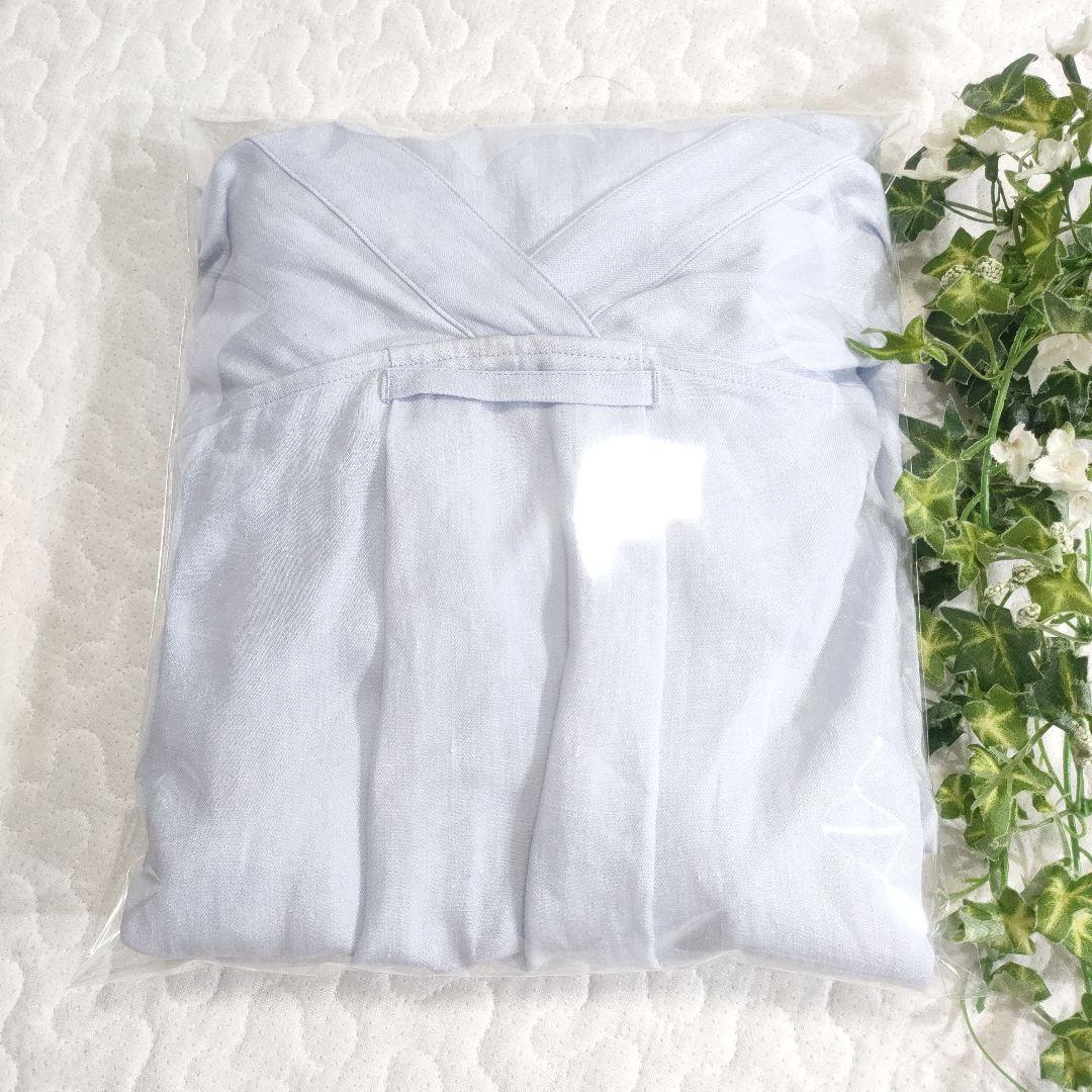 美品✨マディソンブルー　リネン100％オープンネックロングシャツ　ライトブルー