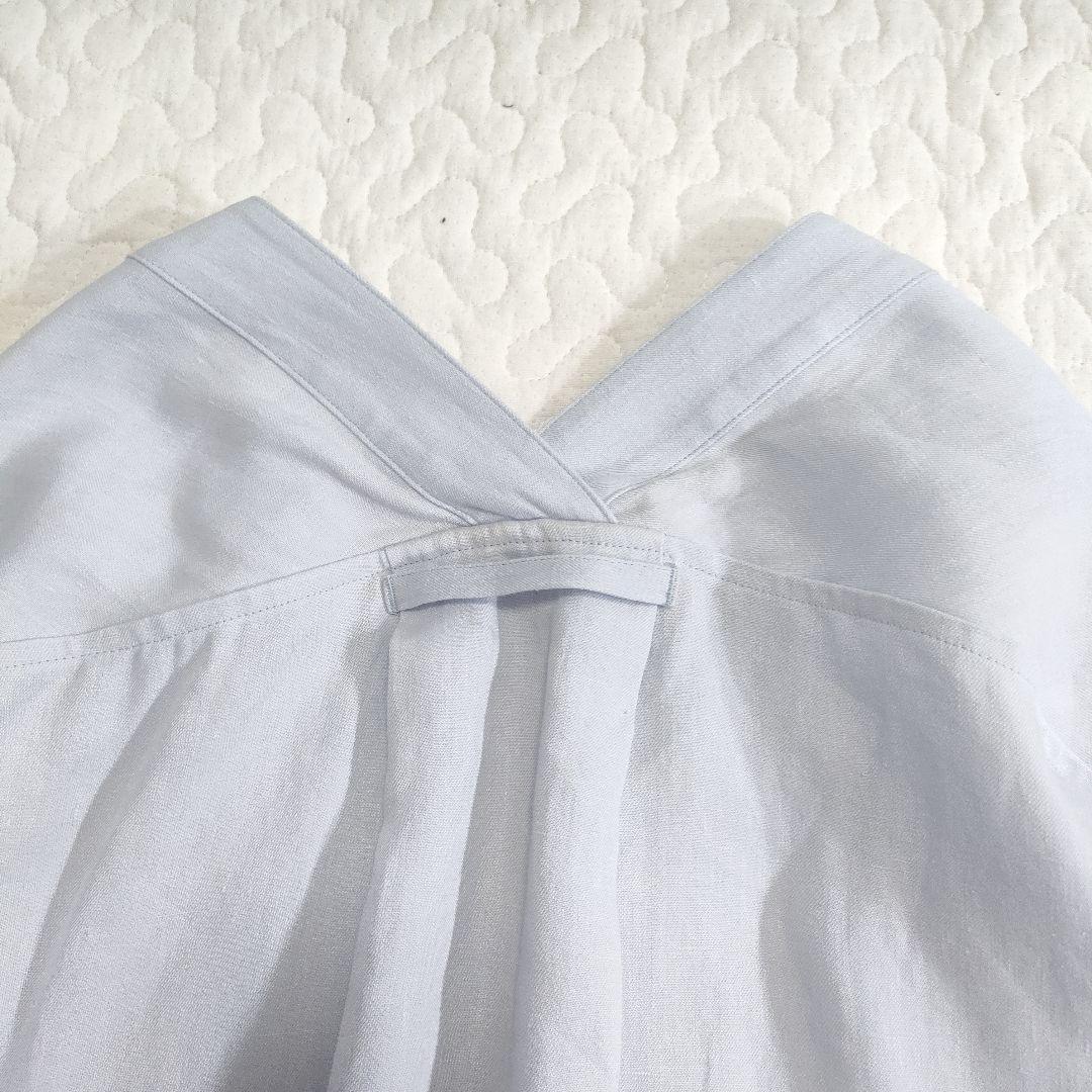 美品✨マディソンブルー　リネン100％オープンネックロングシャツ　ライトブルー