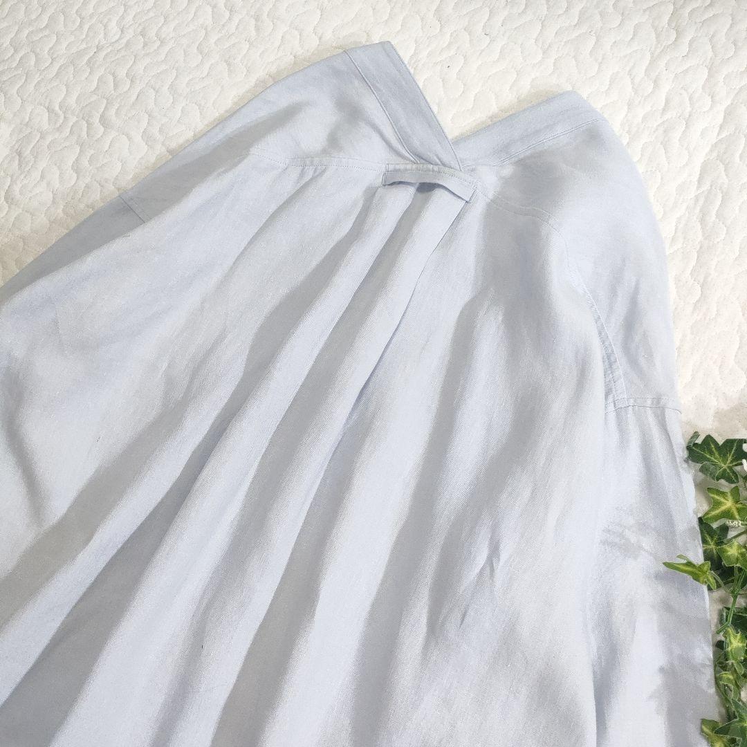 美品✨マディソンブルー　リネン100％オープンネックロングシャツ　ライトブルー