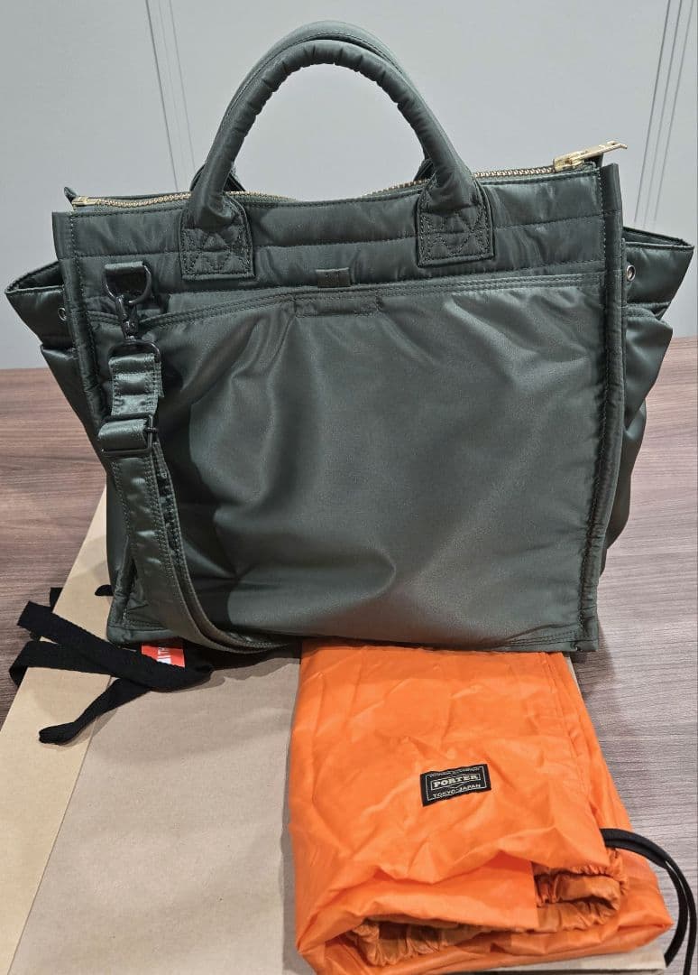 PORTER TANKER SQUARE TOTE BAG(L)セージグリーン