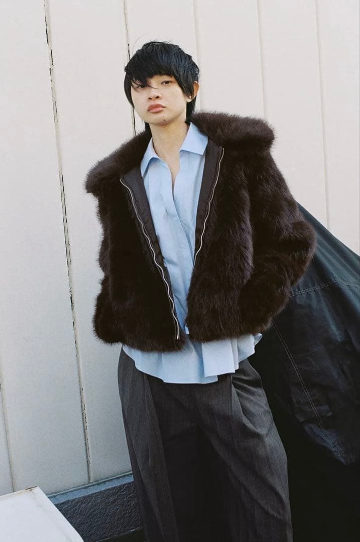 ZARA ダークブラウン ファーショートジャケット