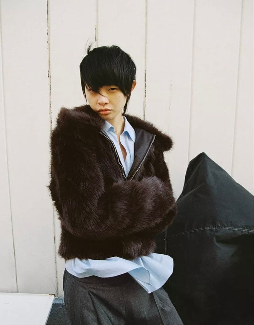 ZARA ダークブラウン ファーショートジャケット