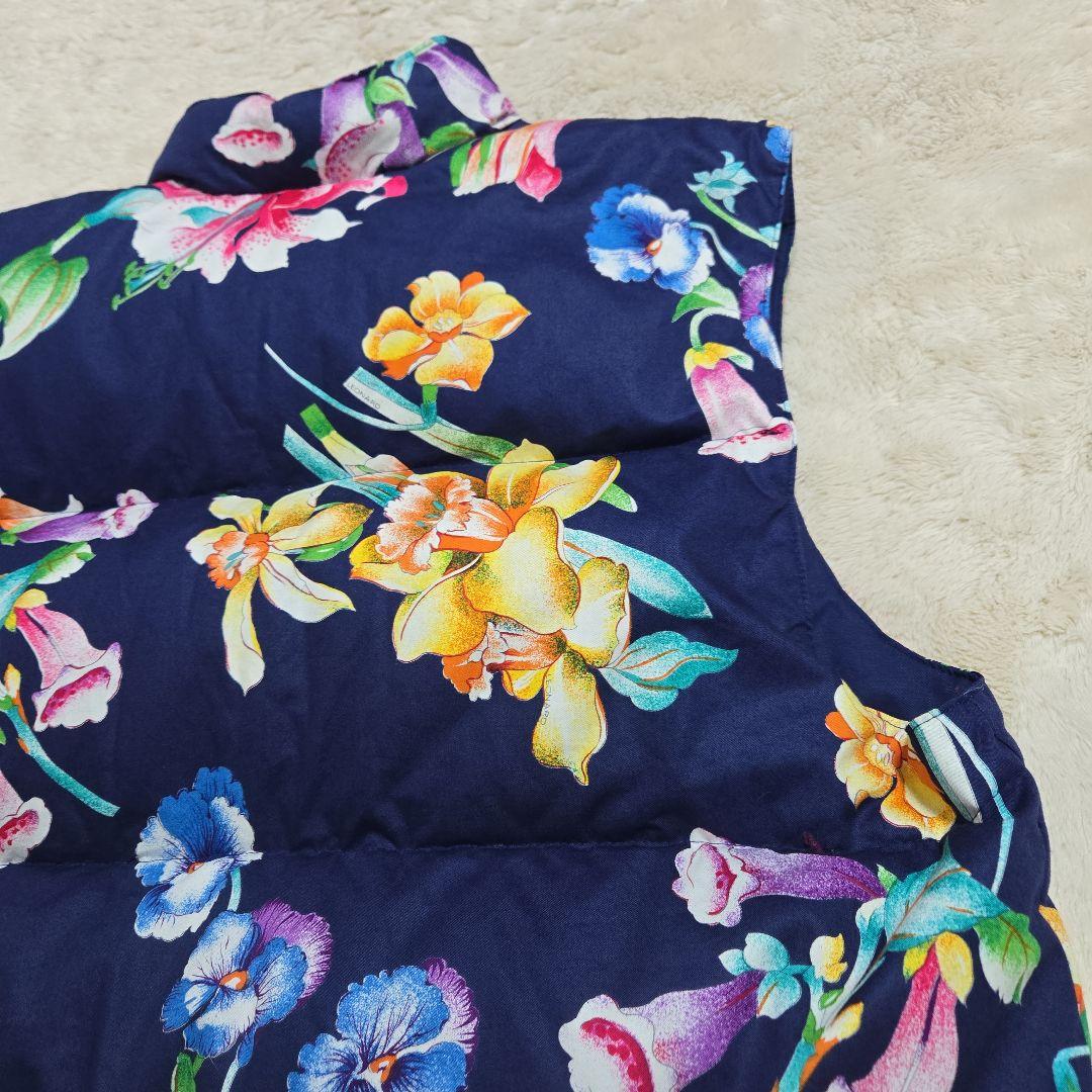 レオナール LEONARD ダウンベスト フラワー柄 ゆったりサイズ ネイビー